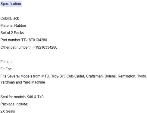 Replacement for Cub Cadet 2X Oil Axle Seals For LTX 1042 1045 1046 1050 XT1-LT 42 TT-187T0134280 OEM in Kuwait