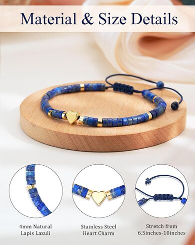Blue Lapis Lazuli Stone Bracelet – Handmade Healing Crystal Gemstone Dainty Bracelet, Minimalist Style Gift for Her, Perfect Birthday Christmas Gift in Saudi Arabia