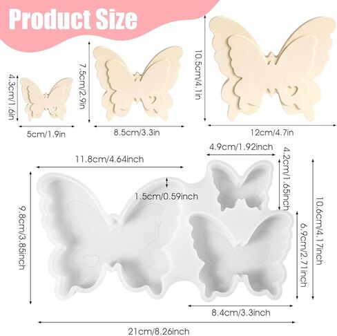 Butterfly Silicone Mold Set, Small Medium Large Butterfly Molds for Resin, Gypsum, Candles, DIY Epoxy Resin Projects in Kuwait