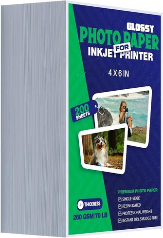 Inkjet Photo Paper 8.5x11 Inches,Glossy 200 Sheets 70 lb/260 gsm Premium Thick Single Sided Heavyweight Photographic Paper for Inkjet Printer Instant Dry Professional Postcard Picture Use Dye Ink in Saudi Arabia