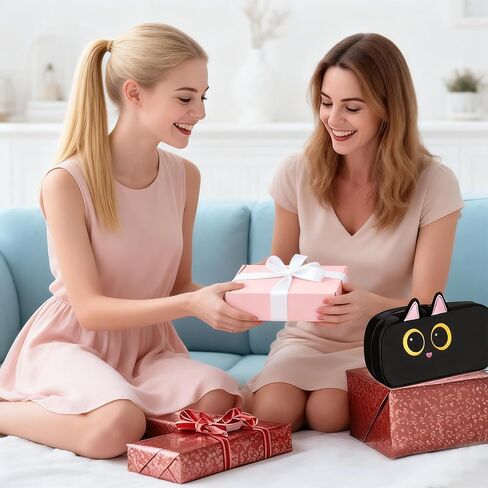 مقلمة للقطط، حقيبة أقلام، سعة كبيرة، منظم قرطاسية محمول، تصميم قطة سوداء مطرزة بشكل لطيف، حقيبة تخزين متعددة الأغراض للوازم الفنية، الاستخدام المكتبي in Kuwait