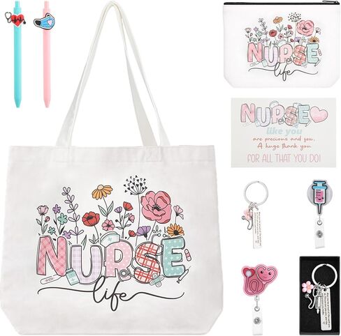 BESARME Nurse Gifts Set for Women, Nurse Essentials Graduation Gifts with Canvas Tote Bag, Keychain, Badge Reel Clips, Pens, Pouch, Greeting Card - Nurse Appreciation Gift in Kuwait