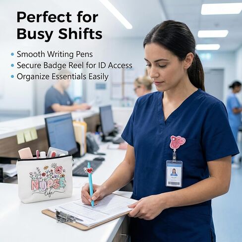 BESARME Nurse Gifts Set for Women, Nurse Essentials Graduation Gifts with Canvas Tote Bag, Keychain, Badge Reel Clips, Pens, Pouch, Greeting Card - Nurse Appreciation Gift in Kuwait
