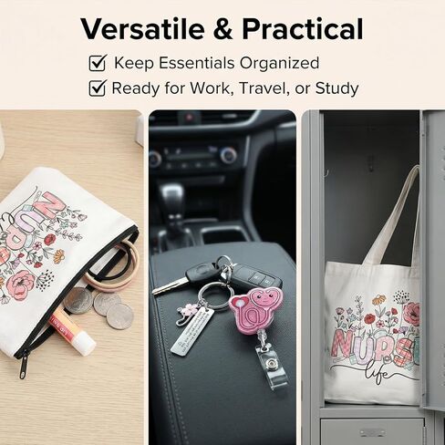 BESARME Nurse Gifts Set for Women, Nurse Essentials Graduation Gifts with Canvas Tote Bag, Keychain, Badge Reel Clips, Pens, Pouch, Greeting Card - Nurse Appreciation Gift in Kuwait
