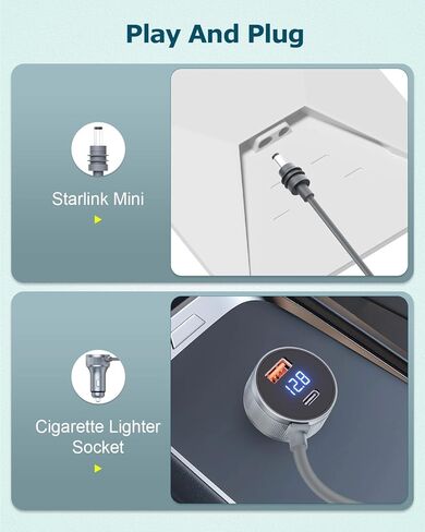 محول سيارة صغير Starlink 3M/10FT 3 في 1 كابل Starlink Mini 12V-24V DC شاحن سيارة ولاعة سجائر سلك طاقة مع شاشة رقمية USB C PD 30W & USB A QC 3.0 18W مقاوم للماء للشاحنات والسيارات in Saudi Arabia