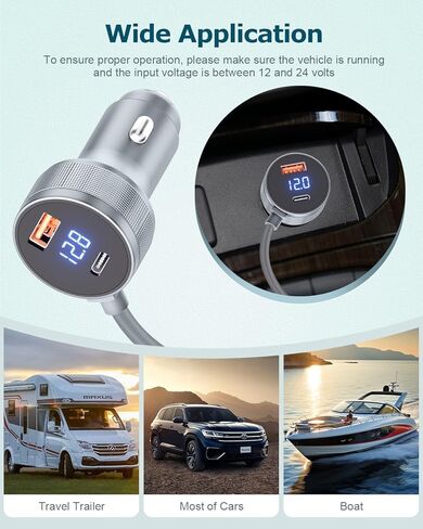 محول سيارة صغير Starlink 3M/10FT 3 في 1 كابل Starlink Mini 12V-24V DC شاحن سيارة ولاعة سجائر سلك طاقة مع شاشة رقمية USB C PD 30W & USB A QC 3.0 18W مقاوم للماء للشاحنات والسيارات in Saudi Arabia