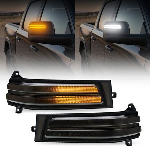 Sequential LED Side Tow Mirror Marker Light for 2025-2026 Do'dge Ram 1500, 2023-2026 Ram 2500 3500 Amber Mirror Turn Signal Indicator & White Daytime Running Light Smoked Lens in Kuwait
