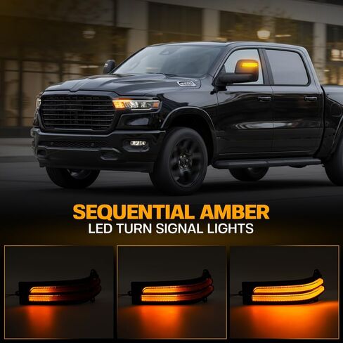 Sequential LED Side Tow Mirror Marker Light for 2025-2026 Do'dge Ram 1500, 2023-2026 Ram 2500 3500 Amber Mirror Turn Signal Indicator & White Daytime Running Light Smoked Lens in Kuwait