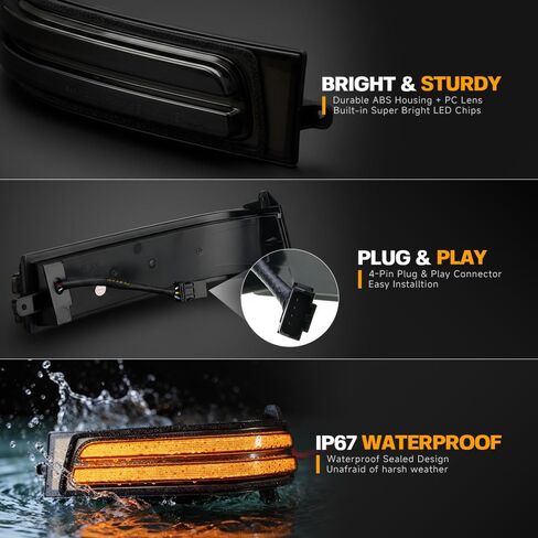 Sequential LED Side Tow Mirror Marker Light for 2025-2026 Do'dge Ram 1500, 2023-2026 Ram 2500 3500 Amber Mirror Turn Signal Indicator & White Daytime Running Light Smoked Lens in Kuwait