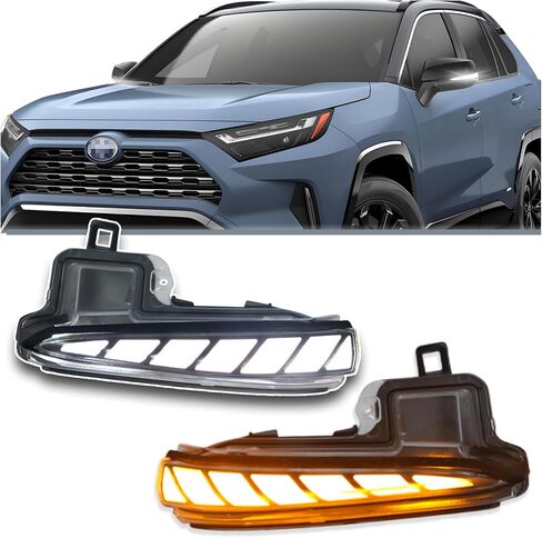 طقم اضاءة المرايا الجانبية LED لسيارة تويوتا تاكوما 2016-2023 | راف 4 2019-2025 | هايلاندر 2020-2025 - مفاتيح خلفية بيضاء DRL وإشارات انعطاف جانبية متسلسلة كهرمانية | تجميع الاستبدال المباشر in Kuwait