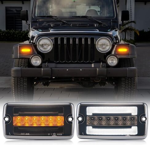 مصابيح LED للزاوية الأمامية متوافقة مع Wrangler TJ 1996-2006 فقط، ضوء إشارة الانعطاف المتسلسل الديناميكي الكهرماني، ضوء تشغيل نهاري أبيض، لون مدخن in Kuwait