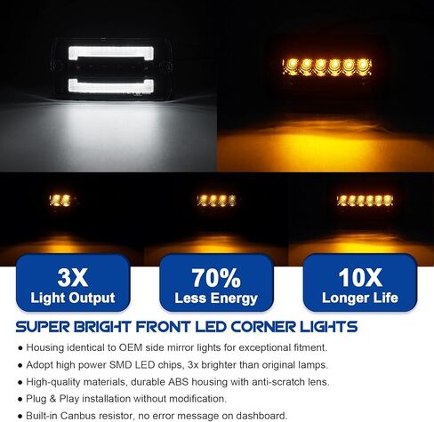 مصابيح LED للزاوية الأمامية متوافقة مع Wrangler TJ 1996-2006 فقط، ضوء إشارة الانعطاف المتسلسل الديناميكي الكهرماني، ضوء تشغيل نهاري أبيض، لون مدخن in Kuwait
