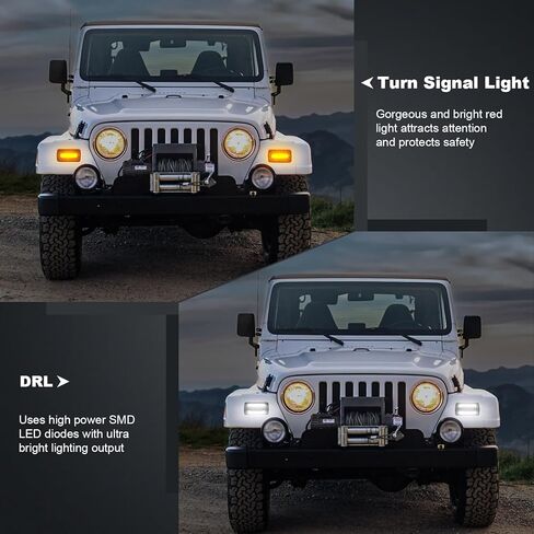 مصابيح LED للزاوية الأمامية متوافقة مع Wrangler TJ 1996-2006 فقط، ضوء إشارة الانعطاف المتسلسل الديناميكي الكهرماني، ضوء تشغيل نهاري أبيض، لون مدخن in Kuwait