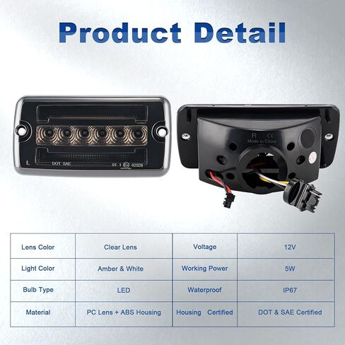 مصابيح LED للزاوية الأمامية متوافقة مع Wrangler TJ 1996-2006 فقط، ضوء إشارة الانعطاف المتسلسل الديناميكي الكهرماني، ضوء تشغيل نهاري أبيض، لون مدخن in Kuwait
