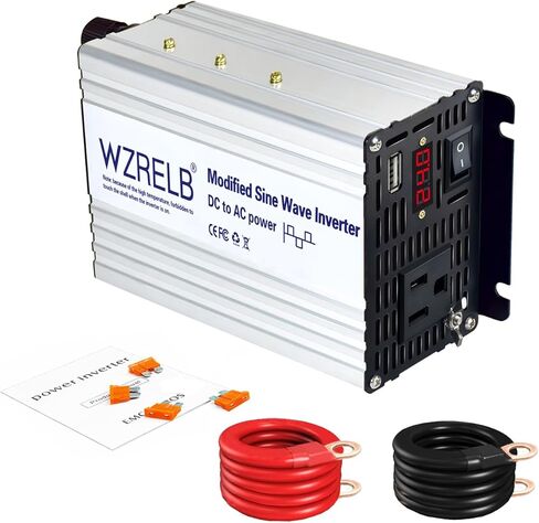 WZRELB 500W عاكس الطاقة 12V DC إلى 110V 120V AC، عاكس سيارة موجة جيبية معدلة للمركبات مع شاشة LED، منفذ USB 5V/2.4A، بداية ناعمة، محول طاقة خارج الشبكة بكفاءة عالية تصل إلى 90% in Kuwait