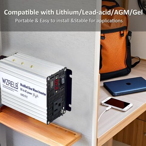 WZRELB 500W عاكس الطاقة 12V DC إلى 110V 120V AC، عاكس سيارة موجة جيبية معدلة للمركبات مع شاشة LED، منفذ USB 5V/2.4A، بداية ناعمة، محول طاقة خارج الشبكة بكفاءة عالية تصل إلى 90% in Kuwait