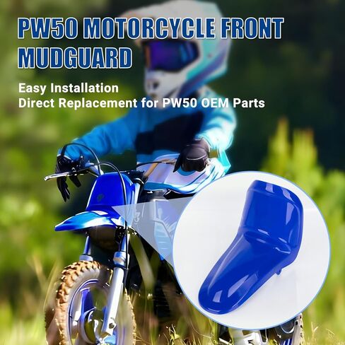PW50 واقي الطين الأمامي للدراجة النارية - طقم بلاستيك واقي الطين للجسم الأمامي PSLER لـ PW 50، طقم واقي الطين للجسم للدراجة الترابية، أجزاء بديلة مباشرة مع قضبان طويلة، أزرق in Kuwait
