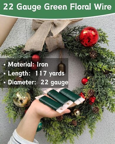 22 Gauge Green Floral Wire for Christmas Wreath Crafts Bow Garland Making,Flower Wire for Christmas Tree Ornaments,Florist Wires for Wedding Arrangements, Garden Projects (3 Pack 117 Yards) in Saudi Arabia