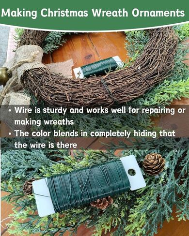 22 Gauge Green Floral Wire for Christmas Wreath Crafts Bow Garland Making,Flower Wire for Christmas Tree Ornaments,Florist Wires for Wedding Arrangements, Garden Projects (3 Pack 117 Yards) in Saudi Arabia