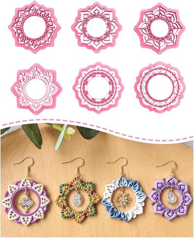 Keoker Mandala Circle Frame Polymer Clay Cutters, 6 Shapes Mandala Clay Earring Cutters for Polymer Clay Jewelry in Kuwait