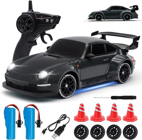 RC Drift Car,1:24 Scale Remote Control Car, 2.4GHz 20KM/H 4WD High Speed RC Cars for Kids with LED Light, Two Batteries,Drifting Tires,Racing Vehicle Toy for Adults Boys Girls Gray in Kuwait