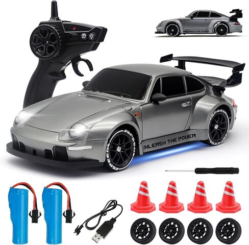 RC Drift Car,1:24 Scale Remote Control Car, 2.4GHz 20KM/H 4WD High Speed RC Cars for Kids with LED Light, Two Batteries,Drifting Tires,Racing Vehicle Toy for Adults Boys Girls Gray in Saudi Arabia