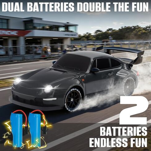 RC Drift Car,1:24 Scale Remote Control Car, 2.4GHz 20KM/H 4WD High Speed RC Cars for Kids with LED Light, Two Batteries,Drifting Tires,Racing Vehicle Toy for Adults Boys Girls Gray in Kuwait