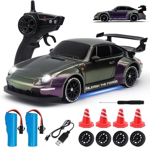 RC Drift Car,1:24 Scale Remote Control Car, 2.4GHz 20KM/H 4WD High Speed RC Cars for Kids with LED Light, Two Batteries,Drifting Tires,Racing Vehicle Toy for Adults Boys Girls Gray in Kuwait