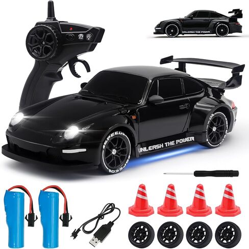 RC Drift Car,1:24 Scale Remote Control Car, 2.4GHz 20KM/H 4WD High Speed RC Cars for Kids with LED Light, Two Batteries,Drifting Tires,Racing Vehicle Toy for Adults Boys Girls Gray in Kuwait
