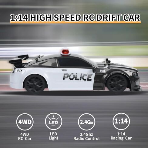 iBlivers RC Drift Police Car, 1:14 Remote Control Police Car 4WD Drift GT RC Cars Vehicle High Speed Racing RC Drifting Car Gifts Toy for Boys Kids in Saudi Arabia