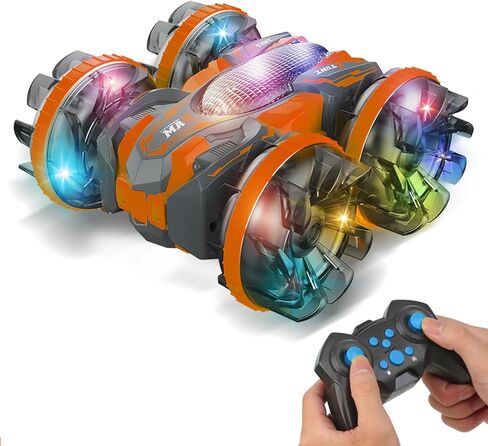 Amphibious RC Stunt Car for Kids 4-12, Waterproof Remote Control Car with Colorful LED Wheels, 4WD Double-Sided 360° Flips, Car Toy for Pool, Grass, Sand, Backyard, Gift for Boys Girls in Saudi Arabia