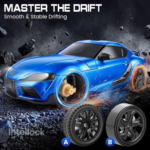IntelLock 1:24 RTR RC Drift Car with Scratch-Free Drift Tires, 4WD High-Speed JDM, 2 Rechargeable Batteries, LED Lights, 2.4GHz Remote Control Car for Kids & Adults, Indoor/Outdoor (Blue 2) in Kuwait