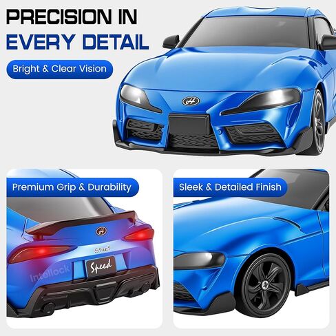 IntelLock 1:24 RTR RC Drift Car with Scratch-Free Drift Tires, 4WD High-Speed JDM, 2 Rechargeable Batteries, LED Lights, 2.4GHz Remote Control Car for Kids & Adults, Indoor/Outdoor (Blue 2) in Kuwait