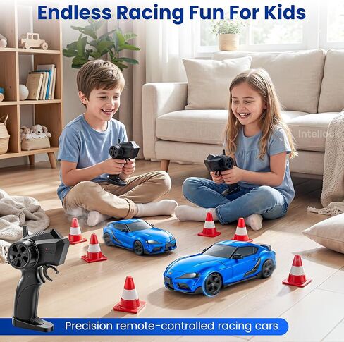 IntelLock 1:24 RTR RC Drift Car with Scratch-Free Drift Tires, 4WD High-Speed JDM, 2 Rechargeable Batteries, LED Lights, 2.4GHz Remote Control Car for Kids & Adults, Indoor/Outdoor (Blue 2) in Kuwait