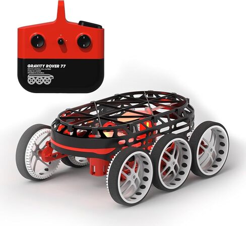 Sharper Image RC Rover X-2، جهاز تسلق الجدران والسقف، بطاريتان قابلتان لإعادة الشحن + 4 مراوح إضافية، جهاز تحكم لاسلكي 2.4 جيجا هرتز، سيارة Stunt Space Rover، أضواء LED، لعبة داخلية سهلة للأطفال in Kuwait