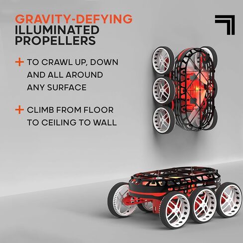 Sharper Image RC Rover X-2، جهاز تسلق الجدران والسقف، بطاريتان قابلتان لإعادة الشحن + 4 مراوح إضافية، جهاز تحكم لاسلكي 2.4 جيجا هرتز، سيارة Stunt Space Rover، أضواء LED، لعبة داخلية سهلة للأطفال in Kuwait