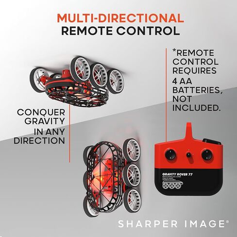 Sharper Image RC Rover X-2، جهاز تسلق الجدران والسقف، بطاريتان قابلتان لإعادة الشحن + 4 مراوح إضافية، جهاز تحكم لاسلكي 2.4 جيجا هرتز، سيارة Stunt Space Rover، أضواء LED، لعبة داخلية سهلة للأطفال in Kuwait