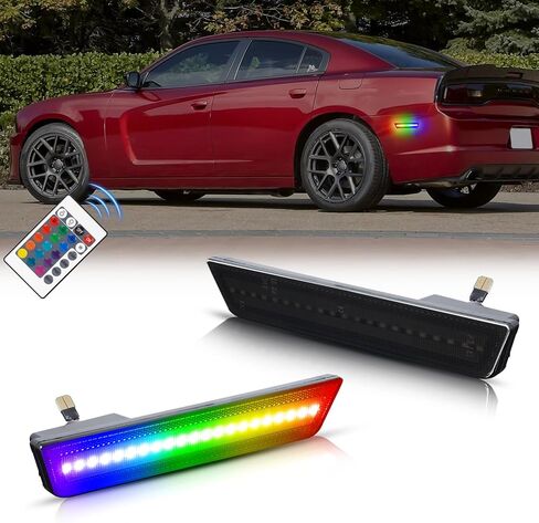 RGB LED Side Marker Lights Compatible with Dodge Charger 2011-2014,Dodge Challenger 2008-2014 Rear Fender Bumper Lamps with RF Remote 16 Colors Strobe Light Somked Lens Pack of 2 in Kuwait