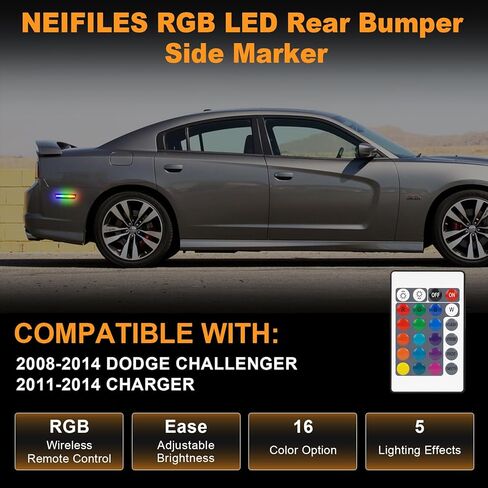 RGB LED Side Marker Lights Compatible with Dodge Charger 2011-2014,Dodge Challenger 2008-2014 Rear Fender Bumper Lamps with RF Remote 16 Colors Strobe Light Somked Lens Pack of 2 in Kuwait