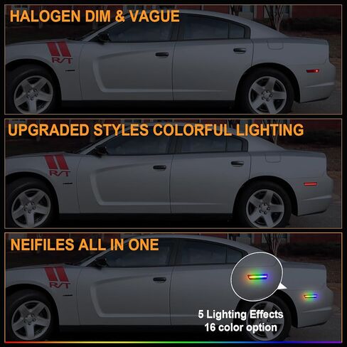 RGB LED Side Marker Lights Compatible with Dodge Charger 2011-2014,Dodge Challenger 2008-2014 Rear Fender Bumper Lamps with RF Remote 16 Colors Strobe Light Somked Lens Pack of 2 in Kuwait