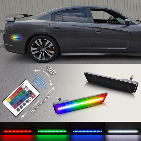 RGB LED Side Marker Lights Compatible with Dodge Charger 2011-2014,Dodge Challenger 2008-2014 Rear Fender Bumper Lamps with RF Remote 16 Colors Strobe Light Somked Lens Pack of 2 in Kuwait