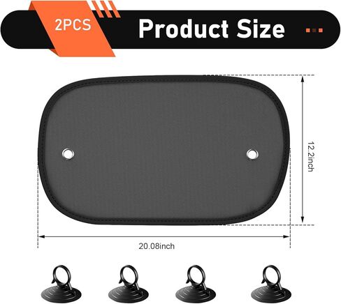 2 Pack Car Window Shades, Universal UV Protection Sunshade for Side Windows, Strong Light Glare Blocking Suction Cup Curtain, Privacy Shield for Baby Sleeping Camping Napping, Fit 98% Most Cars in Kuwait