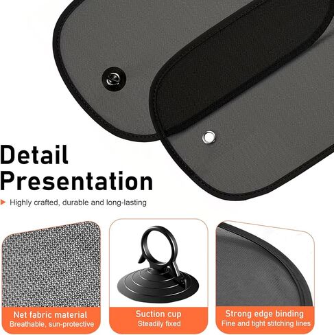 2 Pack Car Window Shades, Universal UV Protection Sunshade for Side Windows, Strong Light Glare Blocking Suction Cup Curtain, Privacy Shield for Baby Sleeping Camping Napping, Fit 98% Most Cars in Kuwait