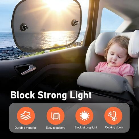 2 Pack Car Window Shades, Universal UV Protection Sunshade for Side Windows, Strong Light Glare Blocking Suction Cup Curtain, Privacy Shield for Baby Sleeping Camping Napping, Fit 98% Most Cars in Kuwait