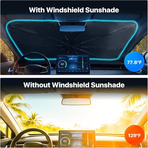 Windshield Sun Shade Umbrella - Protect Car from Sun Rays & Heat Damage Keep Cool & Protect Interior (56" L x 31" W) in Saudi Arabia
