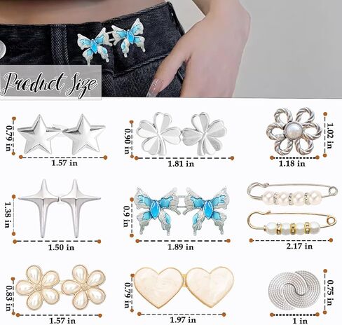 10 Set Pant Waist Tightener, Adjustable Pant Clips Waist Tightener Buttons Pins for Loose Jeans Waist Tightener for Pants Women in Saudi Arabia