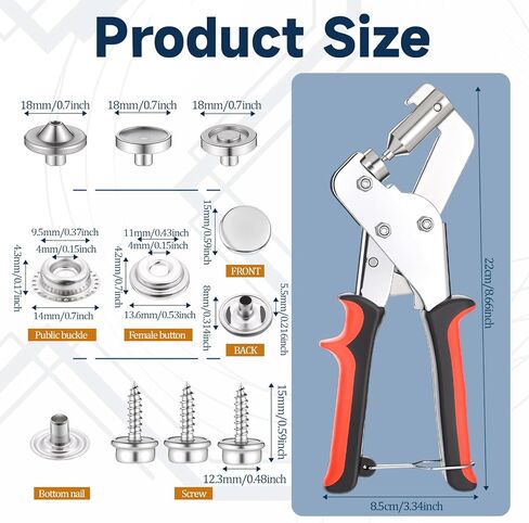 Premium Snap Fastener Tool with Case and 120 Sets 15mm Stainless Steel Snaps, Heavy Duty Snap Fastener Tool, Heavy-Duty Snaps Button Kit for Fabric/DIY Sewing/Leather/Boat Cover/Canvas/Tarps/Repairs in Kuwait