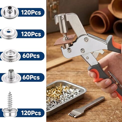 Premium Snap Fastener Tool with Case and 120 Sets 15mm Stainless Steel Snaps, Heavy Duty Snap Fastener Tool, Heavy-Duty Snaps Button Kit for Fabric/DIY Sewing/Leather/Boat Cover/Canvas/Tarps/Repairs in Kuwait