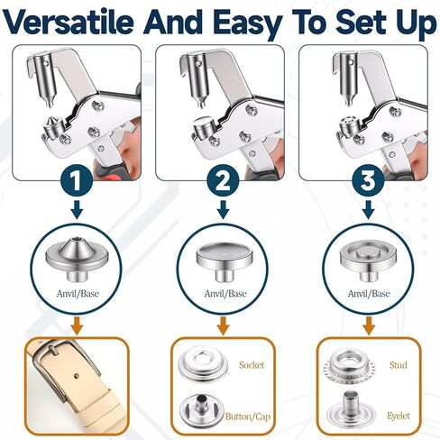 Premium Snap Fastener Tool with Case and 120 Sets 15mm Stainless Steel Snaps, Heavy Duty Snap Fastener Tool, Heavy-Duty Snaps Button Kit for Fabric/DIY Sewing/Leather/Boat Cover/Canvas/Tarps/Repairs in Kuwait
