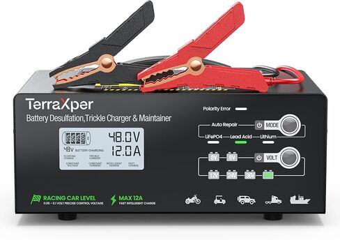 P48 Professional-Grade Universal Smart Battery Charger | 6V 8V 12V 24V 36V 48V All-in-One | 98% Efficiency | LiFePO4, Lithium-ion & Lead-Acid Compatible | 12A Output | Dead Battery Revival in Saudi Arabia